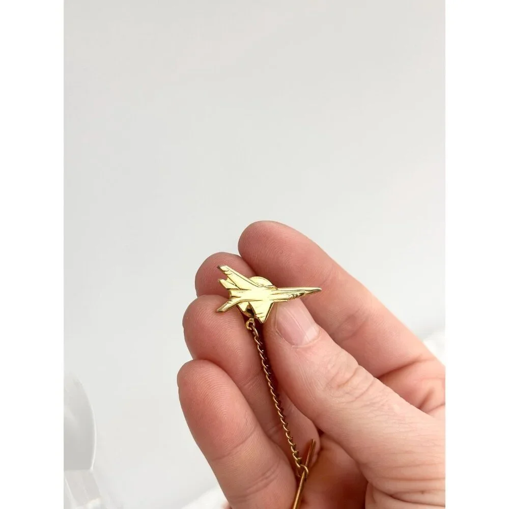 Plane SHaped Gold Toned Vintage Men's Tie Tack